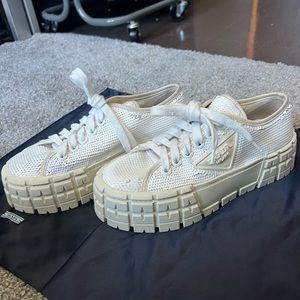 Prada - Women's Double Wheel Sequin White Low Top Sneakers